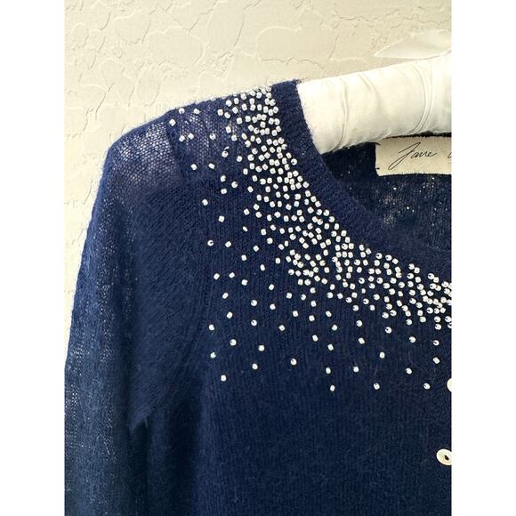 ANTHROPOLOGIE Jane Wheeler Navy Beaded Cardigan NWT Mohair Wool Blend Pearl | XS - Picture 4 of 10